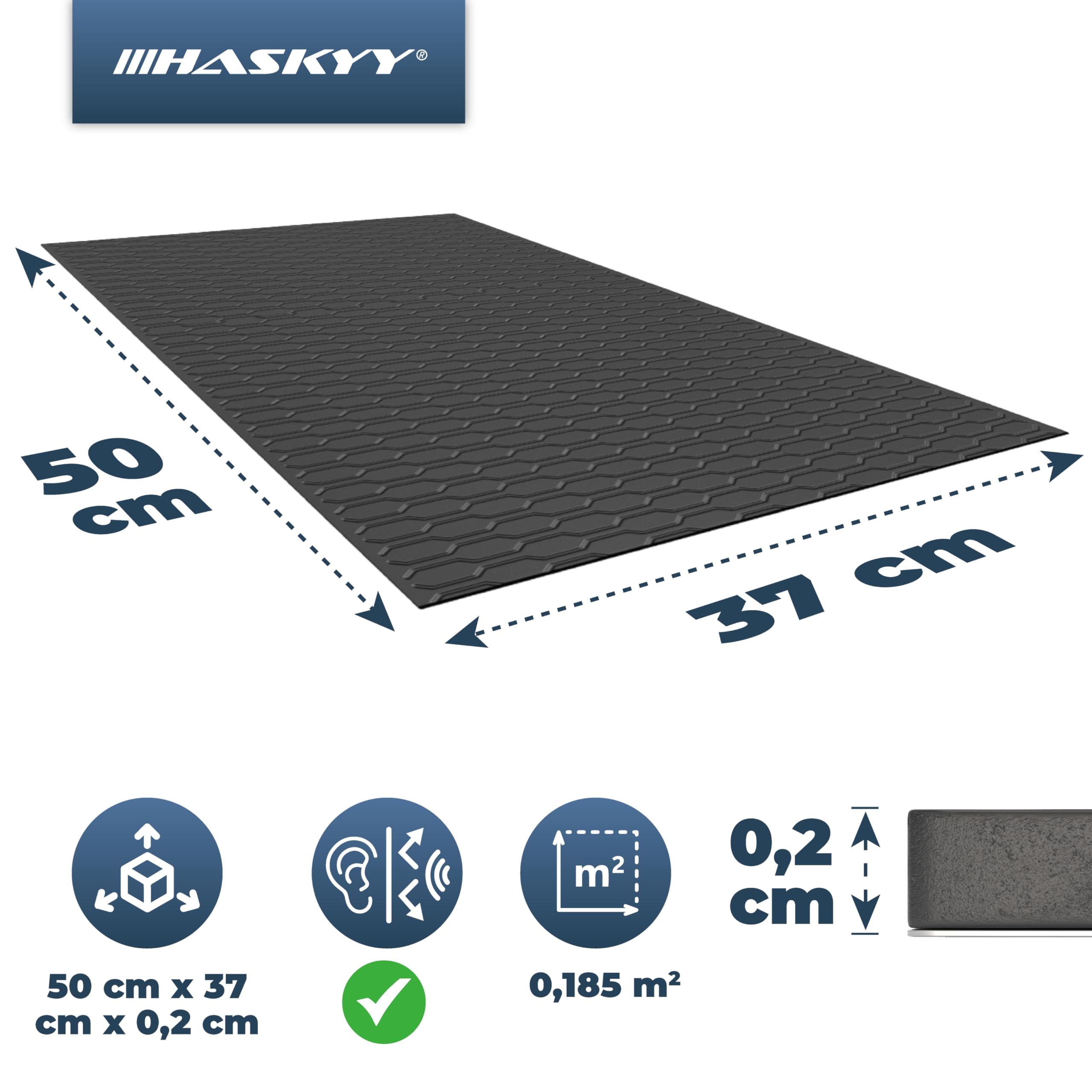 HASKYY Lot de 6 plaques d'isolation anti-buée autocollantes en aluminium butyle de 2 mm - 1,11 m² - 500 x 370 mm - Noir - Isolation acoustique et acoustique