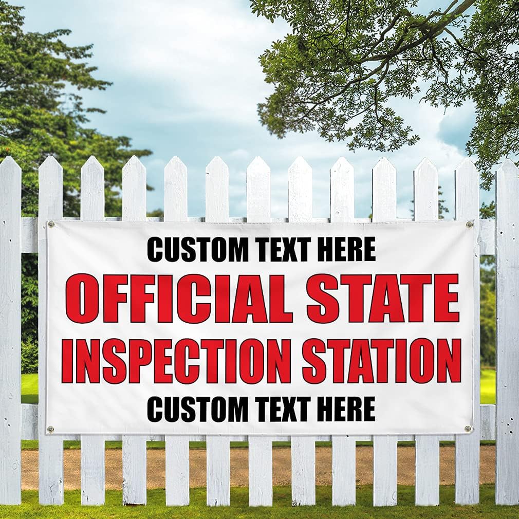Custom Vinyl Banner Multiple Sizes Official State Inspection Station #2 Building Inspection Signs Outdoor Weatherproof Industrial Yard Signs 4 Grommets Personalized Text Here 24x48Inches