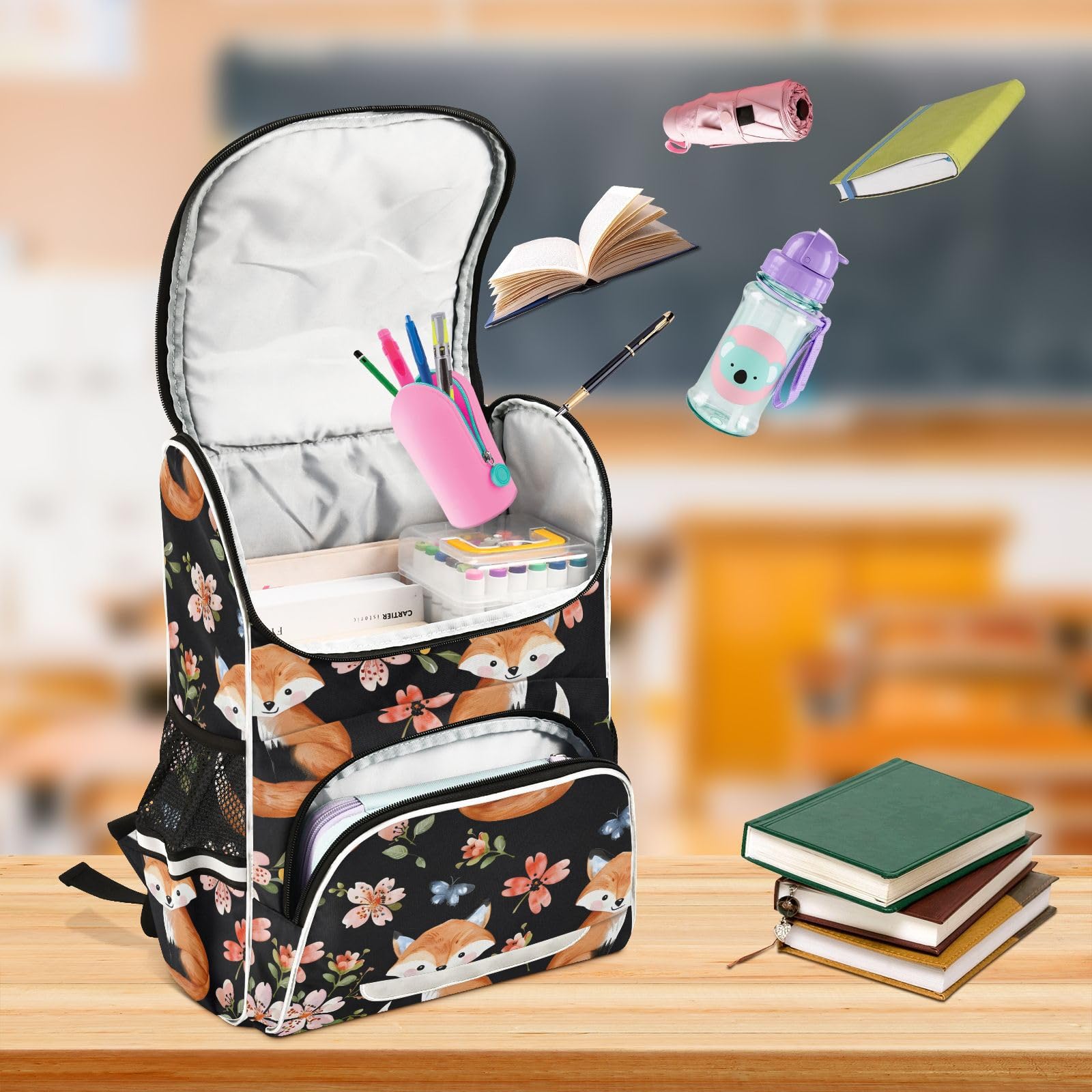 Mnsruu Kinder-Rucksack für Schule, Mädchen und Jungen, Büchertasche für Grundschule, mit reflektierenden Streifen, C2686, 41x31x20cm, Rucksack Backpacks