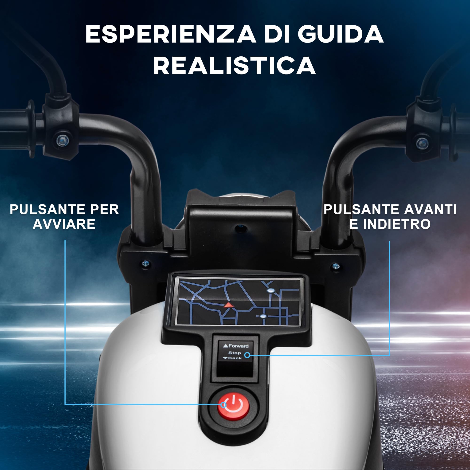 HOMCOM Moto Elettrica Bambini 18-36 Mesi 6V con Rotelle Supplementari, 3km/h Motorino Elettrico per Bambini, Motocicletta Bimbi con Fanale, Max. 25kg, Bianco e Nero