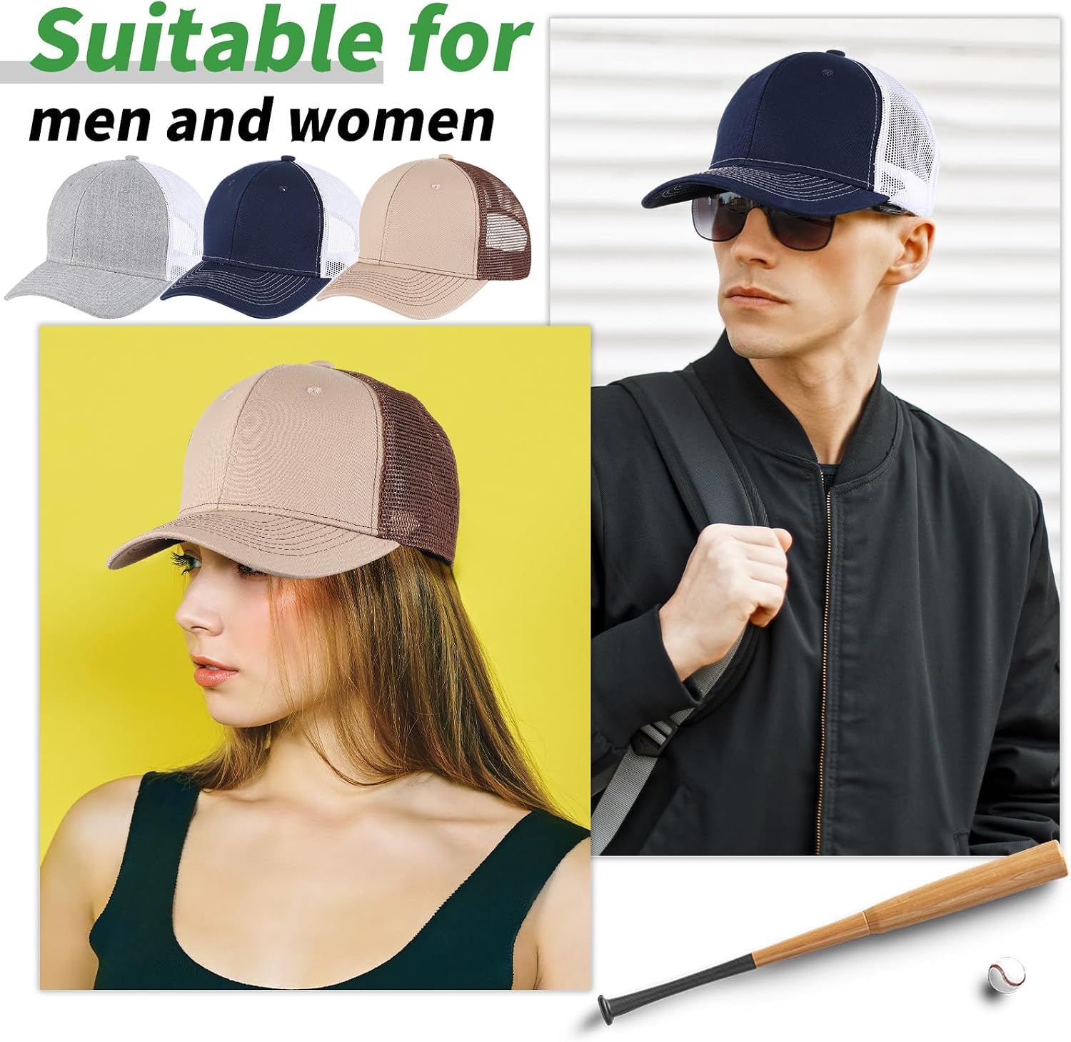 Suhine 24 Pcs Blank Trucker Hat Bulk Unisex Mesh Baseball Cap for Sublimation Embroidery Vintage Adjustable Hat for Men Women