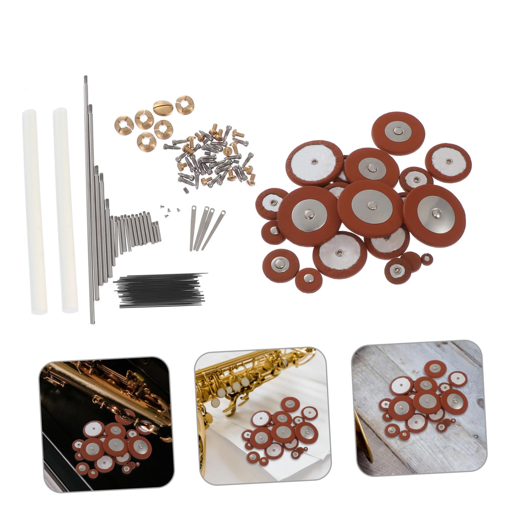 Mikinona Kit Completo per Riparazione Sax Contralto Viti e Molle in Metallo e Pelle di Pecora, per Manutenzione e Sostituzione Parti Danneggiate