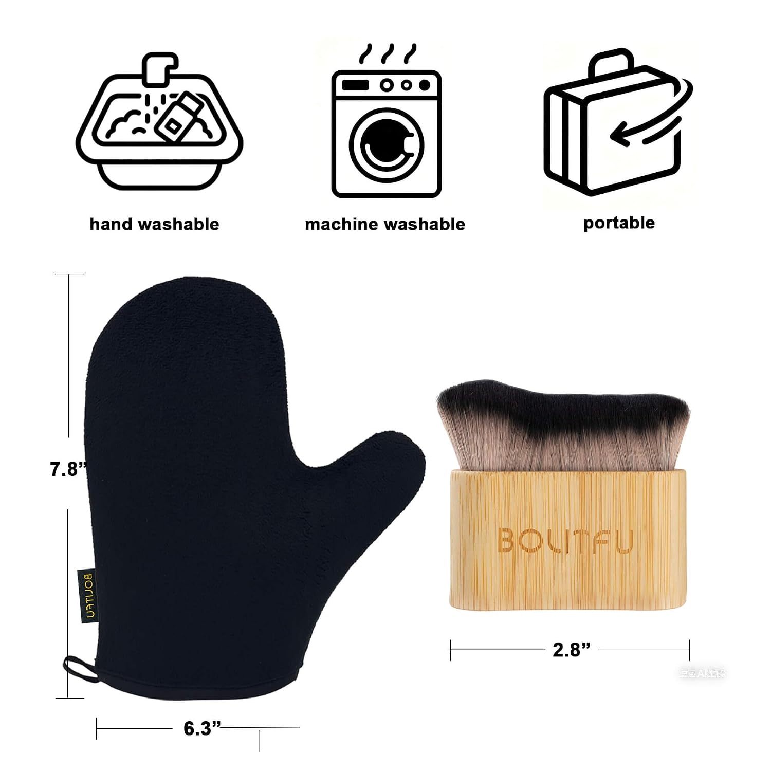 2-in-1 Self Tanning Mitt & Self Tanner Brush Set – Streak-Free Self Tanning Applicator for Face and Body, Waterproof Double-Sided Tan Mit with Brush for Sunless Tanner, Reusable