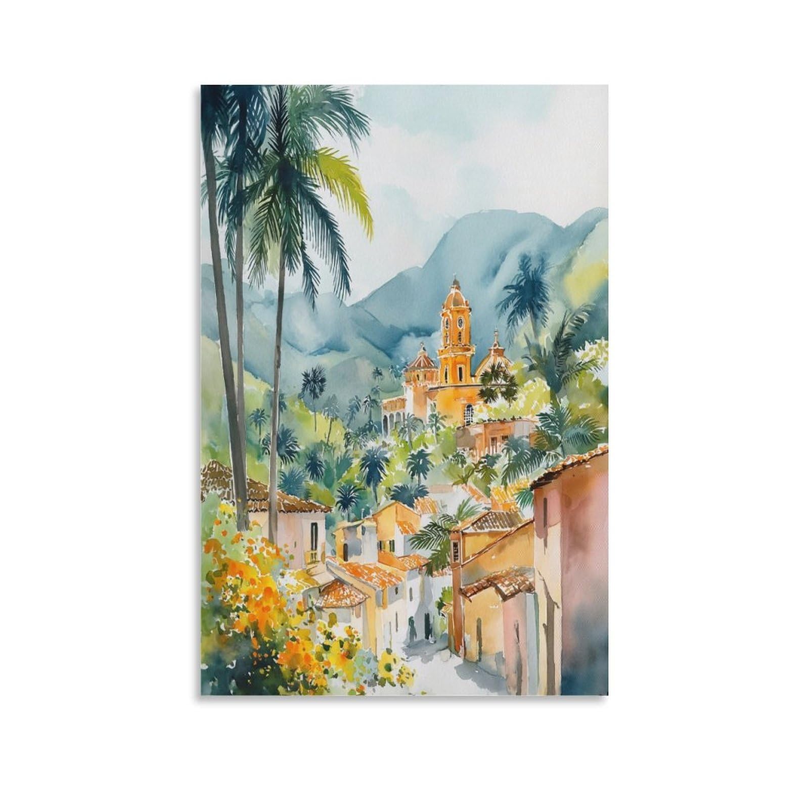 LCYNNH San Salvador Watercolor 20x30inch(50x75cm) Vintage Travel Poster Watercolor Canvas Art
