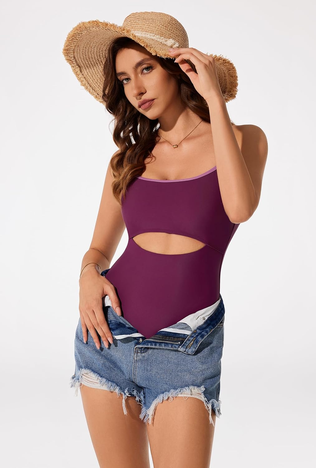 RXRXCOCO Women's 2026 One Piece Swimsuit Bathing Suit Tummy Control Scoop Neck Cutout Colorblock Adjustable Straps Swimwear - Image 5