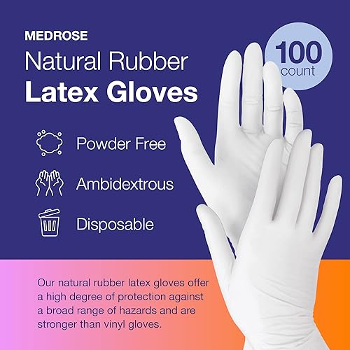 Miniatura 3 de MedRose - Guantes de látex grandes  100 guantes de goma  Guantes desechables sin polvo, impermeables, color blanco
