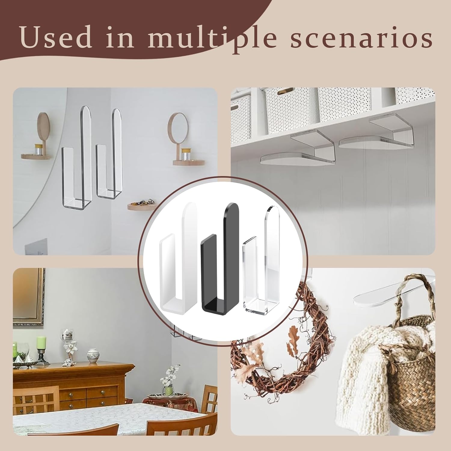 B-US-Hook6 Sturdy Acrylic Wall Mount Baseball Hat Hooks, Multi-Purpose Coat Rack Wall Hooks for Walls, Closets and Doors, Self-Adhesive (Black 6 Piece)