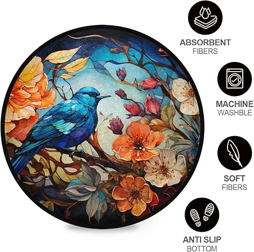 Miniatura 3 de Alfombra redonda con diseño de vidrieras de 3 pies, suave, antideslizante, lavable, ideal para cocina, sala de estar, dormitorio, baño, de larga