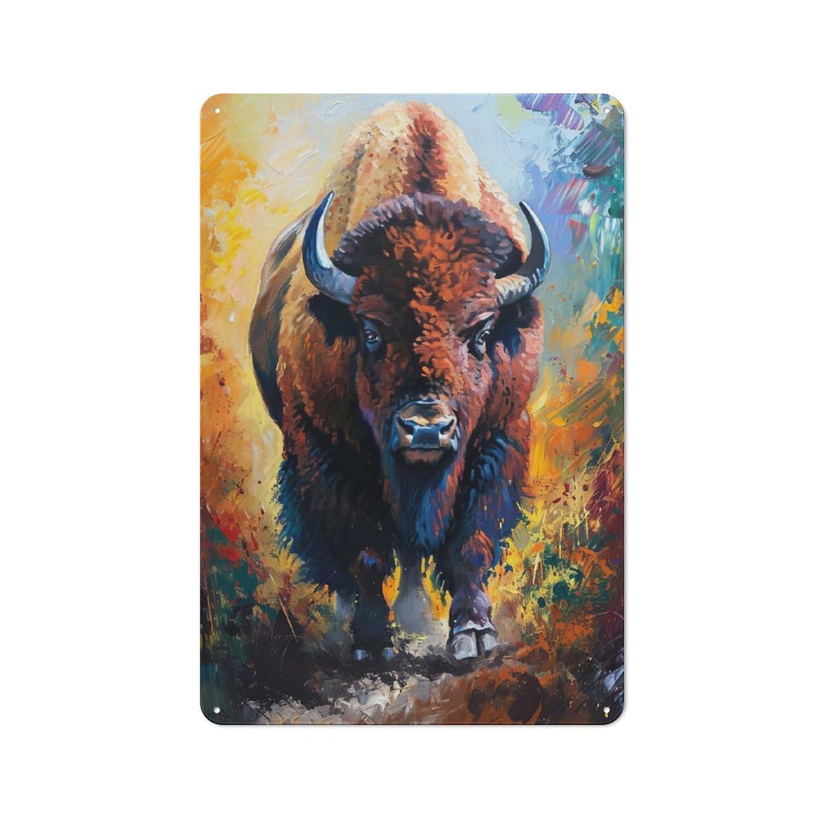 Junmoney Majestic Bison Painting Decorative Metal Plaque 30X20cm, Clean Industrial Industrial Wall Decor For Modern Home, Workshop, Office Or Cafe