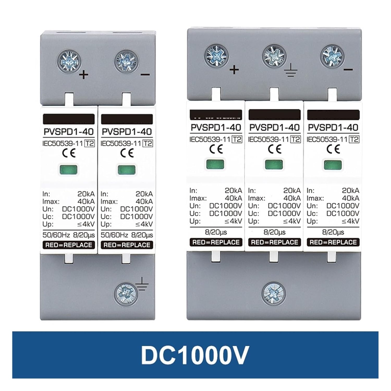 1PCS Protector photovoltaic DC System Lightning Arrester 2P DC500V DC1000V AC220V 20KA~40KA Lightning Protection (Color : AC275V, Size : 2P 20-40KA)