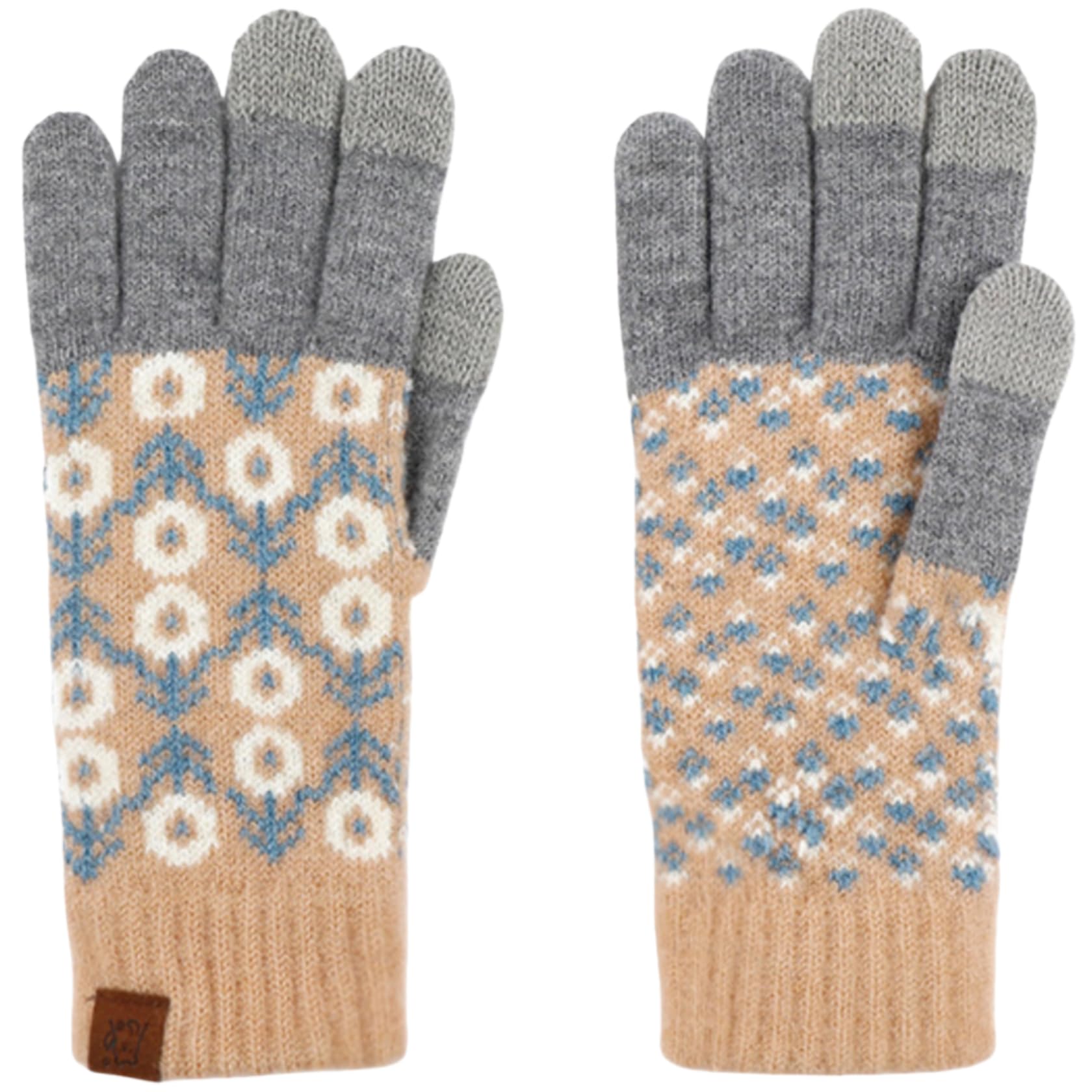 YISENJEE Cosy Gloves Women Autumn And Winter Wool Contrast Knitted Jacquard Plush Touchscreen Warm Gloves - White Daisy