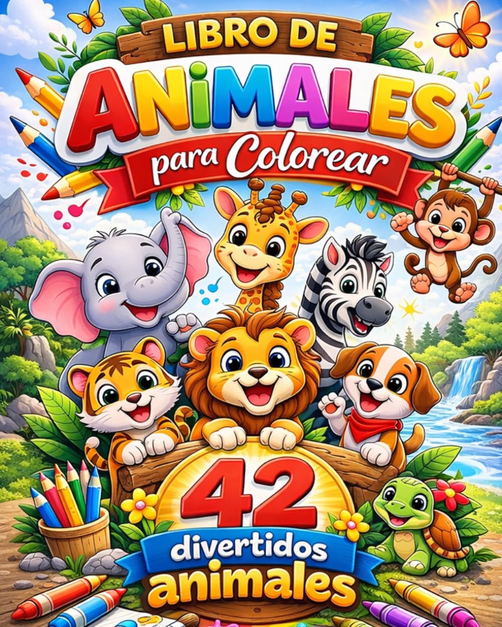 Libro de Animales para Colorear para Niños de 4 a 10 Años: 42 Dibujos Divertidos de Animales, Actividades Creativas y Educativas para Niños y Niñas: ... Dibujos Divertidos y Educativos de Animales