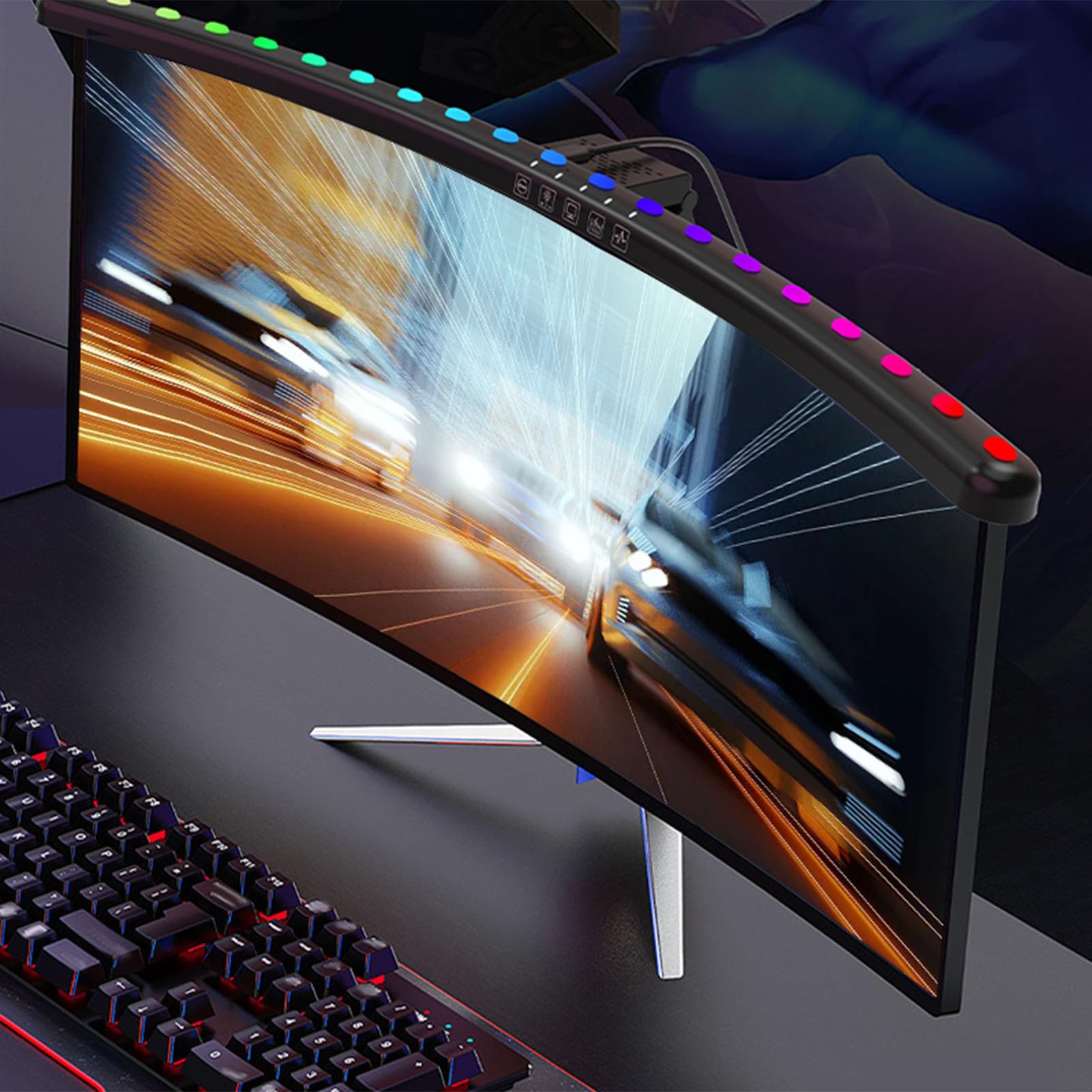 Barre Lumineuse de Moniteur Incurvée avec Rétroéclairage RVB, Barre Lumineuse LED pour la Lecture, Barre Lumineuse de Moniteur RVB 2 en 1, Double Source de Lumière, Rythme