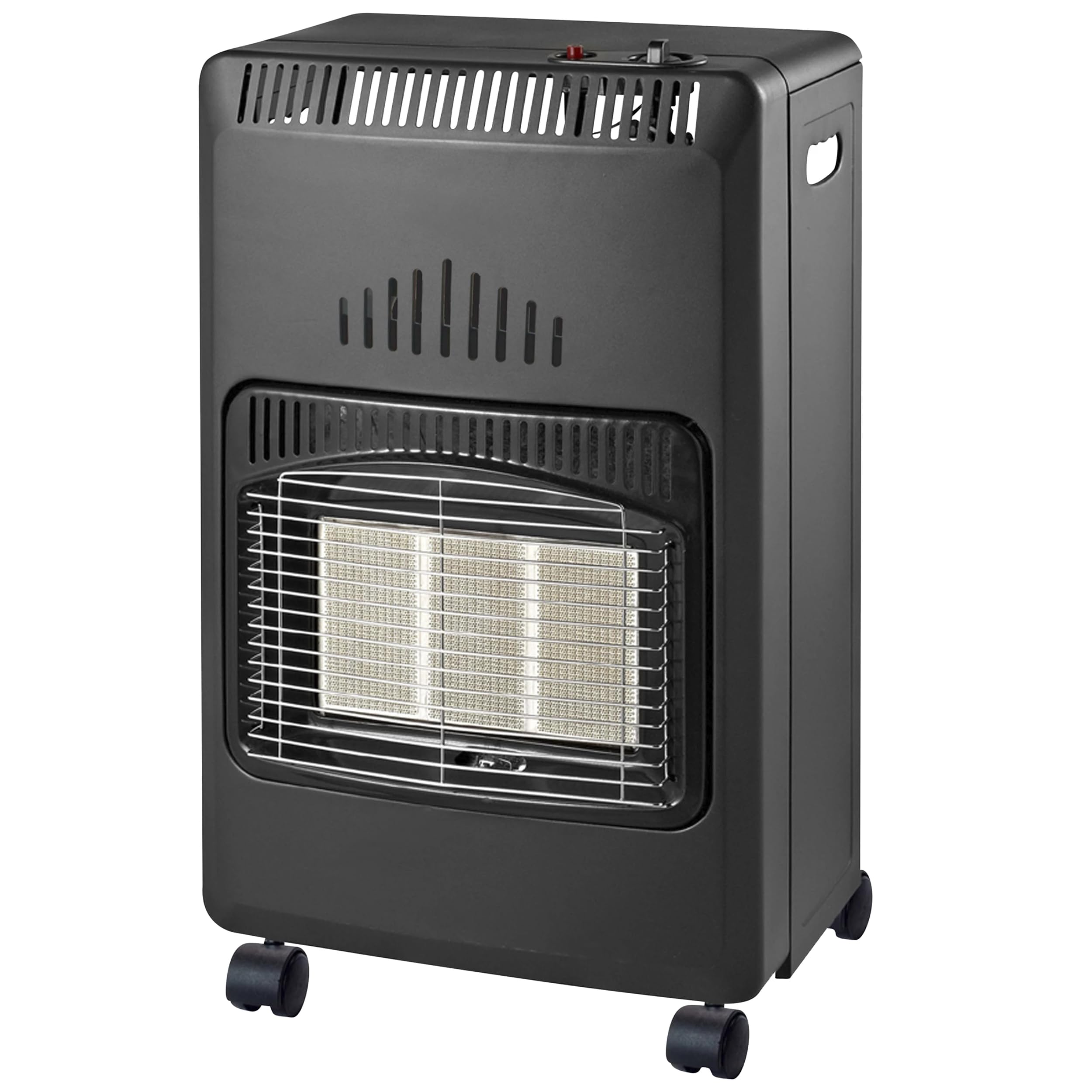 HOME It® Gasofen für Innenräume – Gasheizstrahler 4,2 kW mit 3 Heizstufen, Piezo-Zündung & ODS-Sensor – Für Gasflaschen bis 11 kg, CE/KIWA geprüft, mobil mit Rollen – Koksgrau/Chrom