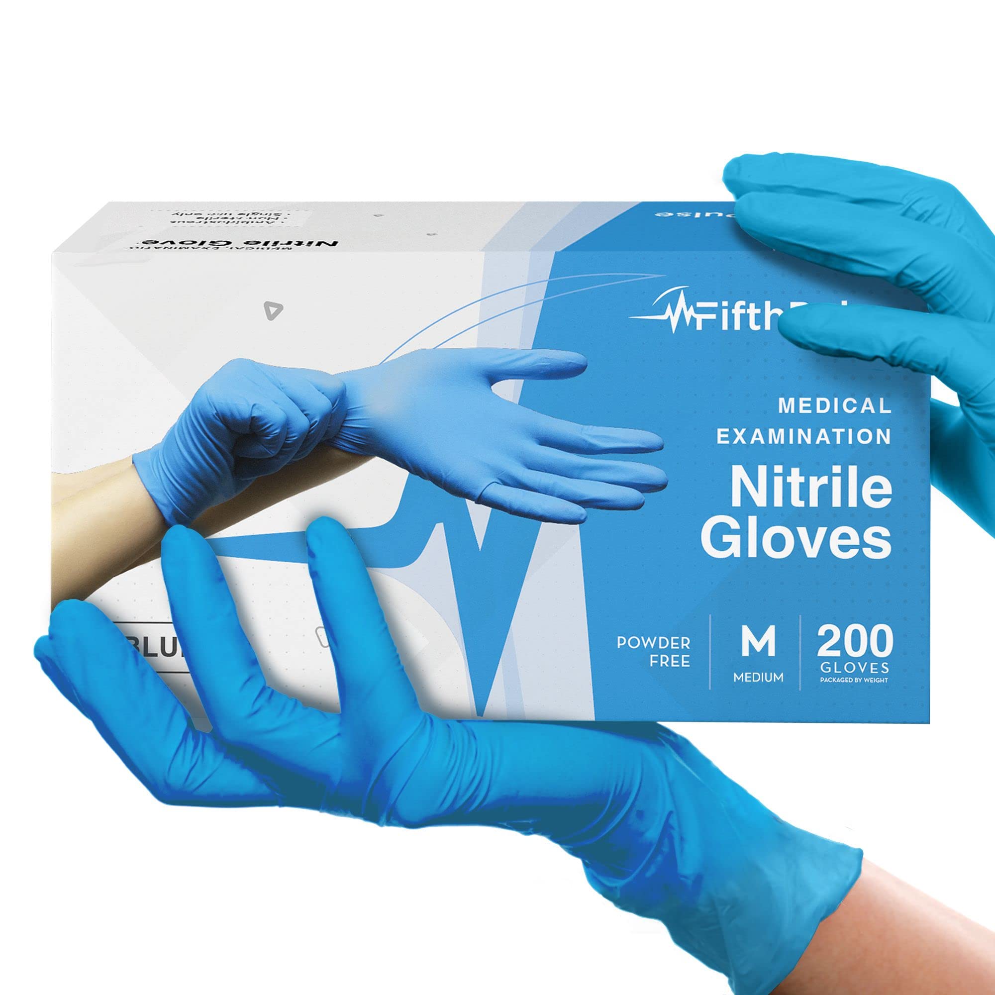 FifthPulseBlue Nitrile Disposable Gloves Medium, 200 Count - Latex Free Medical, Dental and Surgical Grade - Powder Free Rubber Gloves