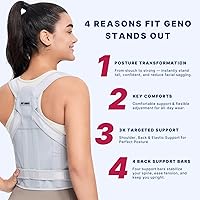 Vista 3 de Fit Geno Corrector de postura de espalda para hombres y mujeres: enderezador de hombro ajustable, soporte de espalda completa, alivio del dolor, Gris