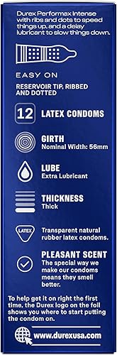 Miniatura 14 de Condones de látex natural intenso de Durex Performax, ultra finos, corrugados, hechos con lubricante para retardar.