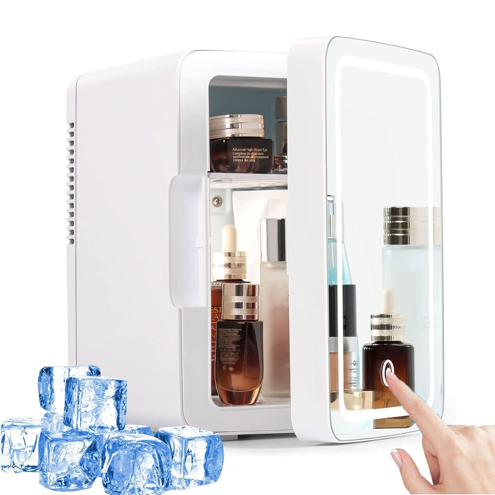 Mini Frigo Skincare, 8L Piccolo Frigorifero Professionale di Bellezza con Specchio per Trucco a LED, con Funzionamento di Freddo e Caldo, per Camera da Letto Auto Ufficio Casa