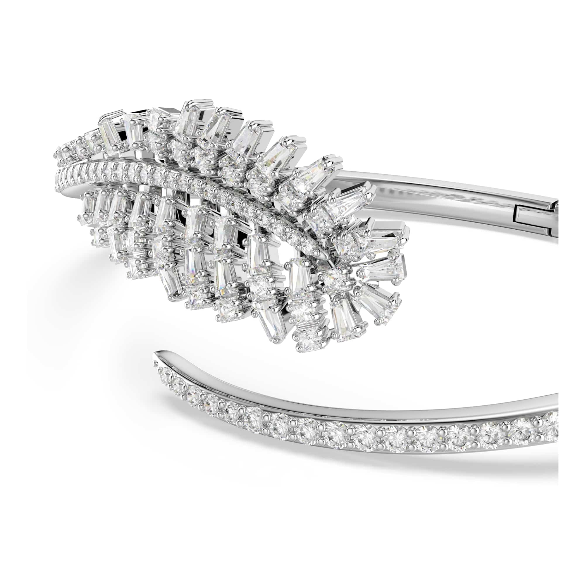 Swarovski Vienna Kollektion Armreif, Mixed Cuts, Feder, Weiß, Rhodiniert