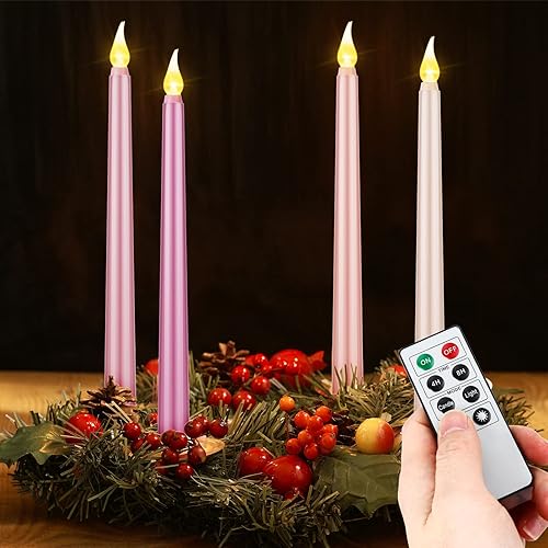 Miniatura 7 de Threan 4 velas cónicas sin llama LED que funcionan con pilas velas parpadeantes sin llama con control remoto para vacaciones San Valentín boda