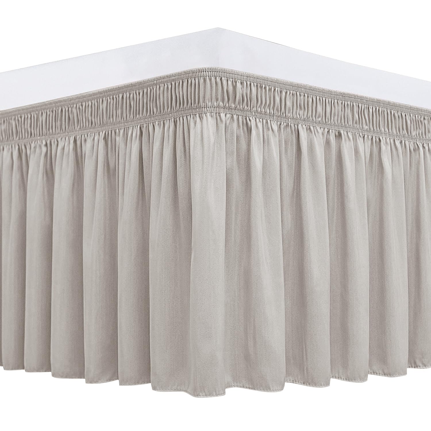 Biscaynebay Wrap Around Bed Skirts for Queen Beds with 21" Drop, Camel Grey Adjustable Elastic Dust Ruffles Easy Fit Wrinkle Resistant Silky Luxurious Fabric Machine Washable