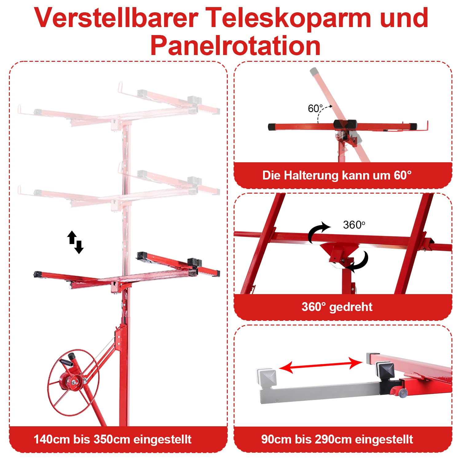 XXL Plattenheber Rot Gipskartonplattenheber 68kg