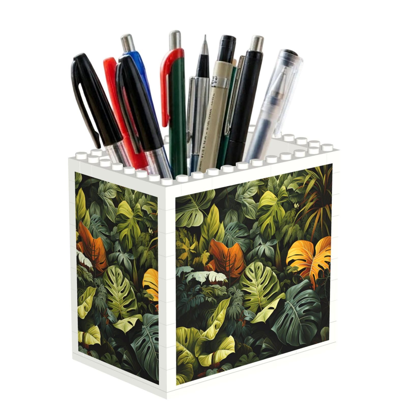 Tropical Rainforest Palm Leaves Building Block Desk Tidy ABS Organiser