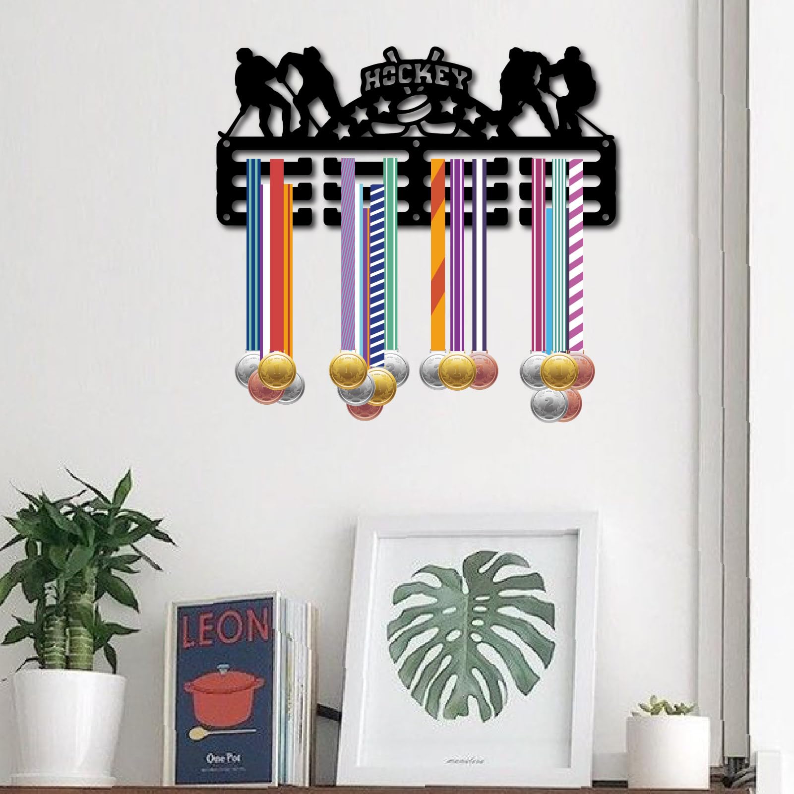 CREATCABIN Soporte Medallas Hockey, Colgador Deportivo, Estante 29x13cm Negro