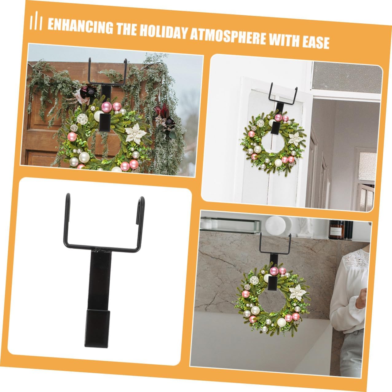 Gatuida 4pcs Over Door Wreath Hangers Black Cast Iron Double Hooks for Christmas Garland and Wreath Decoration on Front Door for Holiday Home Décor