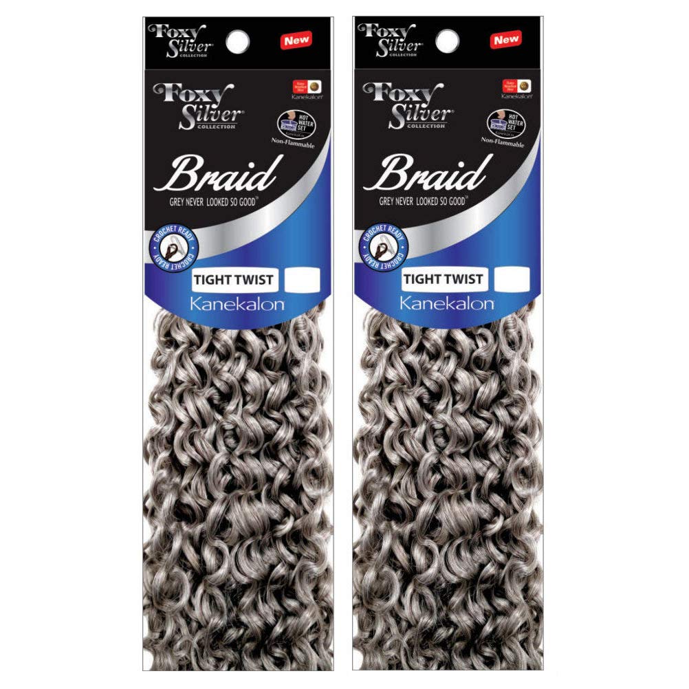 Foxy Silver (Foxy Braid - Tight Twist - 24 Strands - 12 Inch - 2 Packs) - Synthetic Crochet Braiding Hair in 51