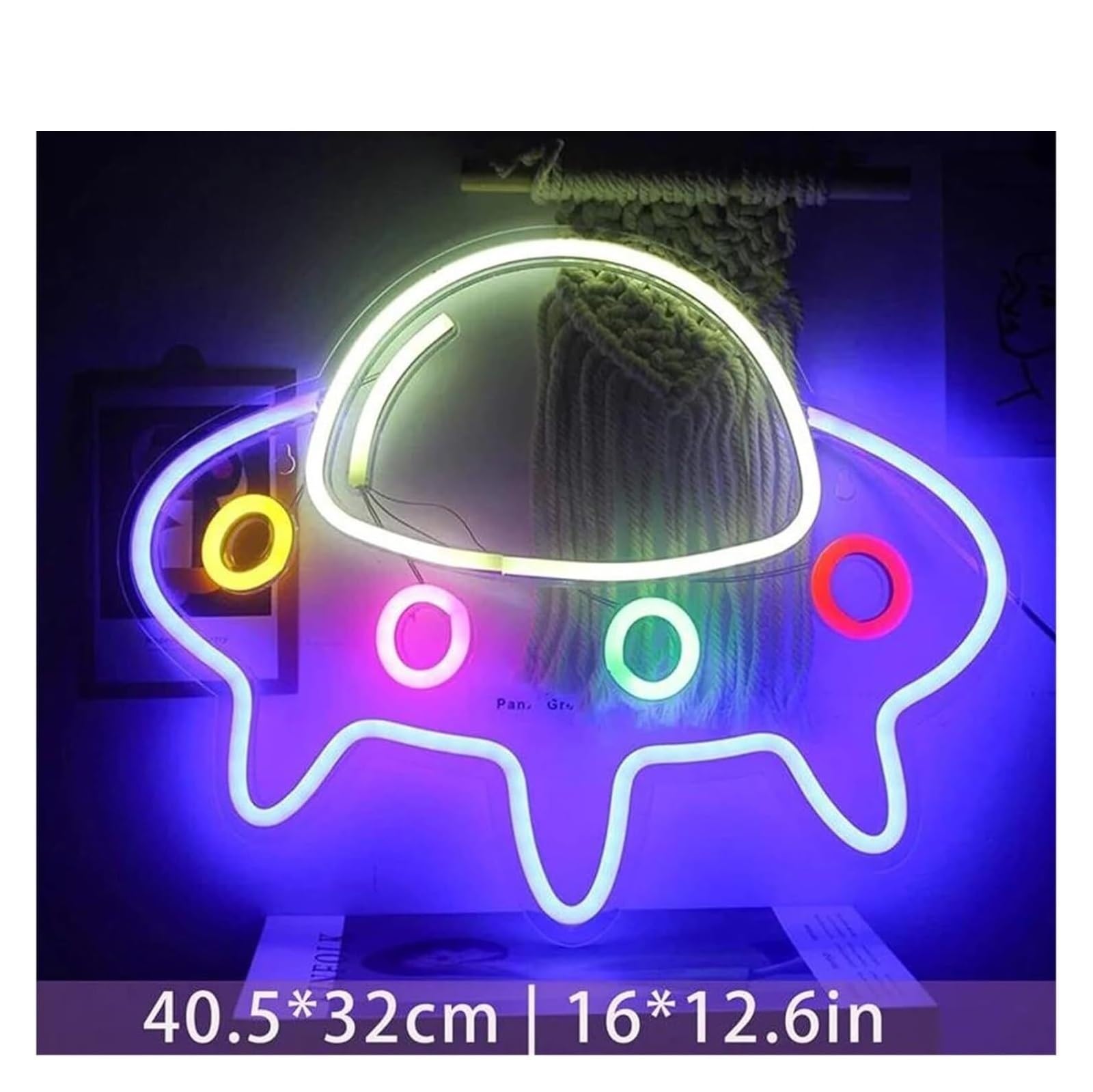 Lampada calmante per l'umore, insegna al neon a forma di pianeta e astronave, decorazione per camera da letto
