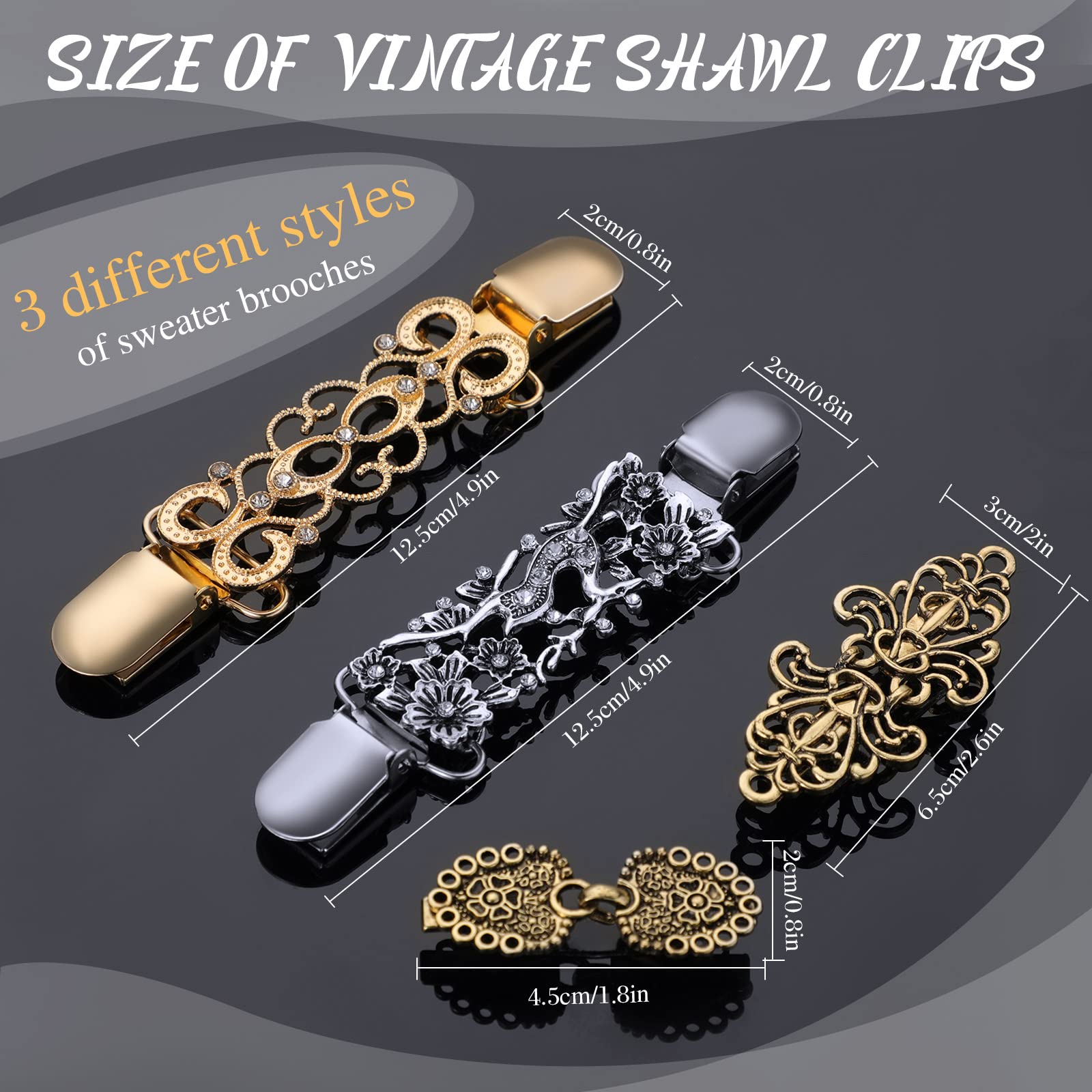 AOOTUERL 3 Stück Vintage Pullover Clips - Gold Silber Schwarz Schal Schnallen Für Damen