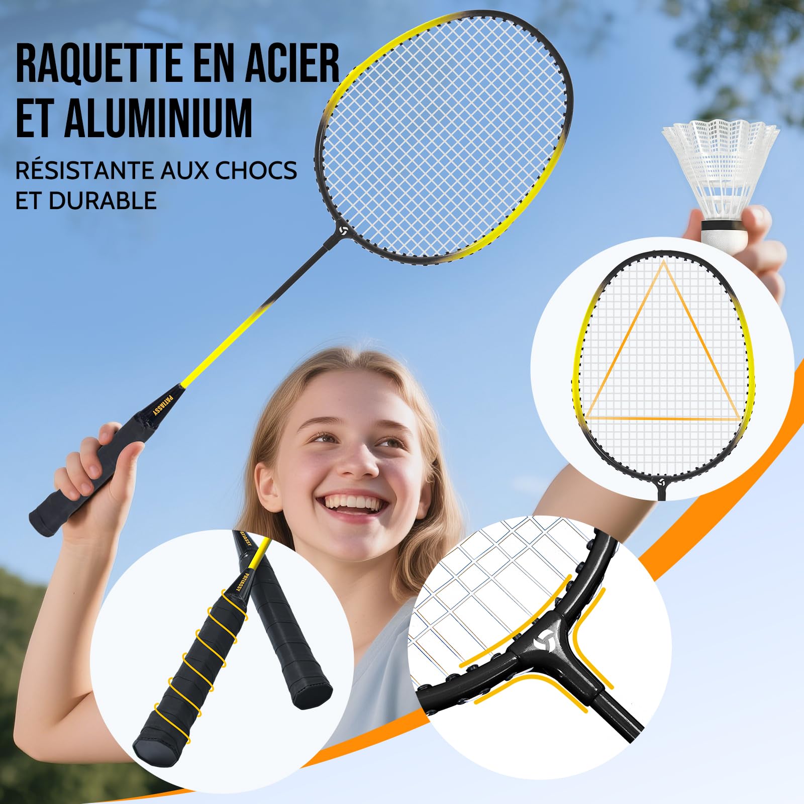 Filet de Badminton de 6.1m,Largeur réglable de 3-6m, Portable et Pliable, utilisable à l'intérieur comme à l'extérieur, idéal pour Adultes