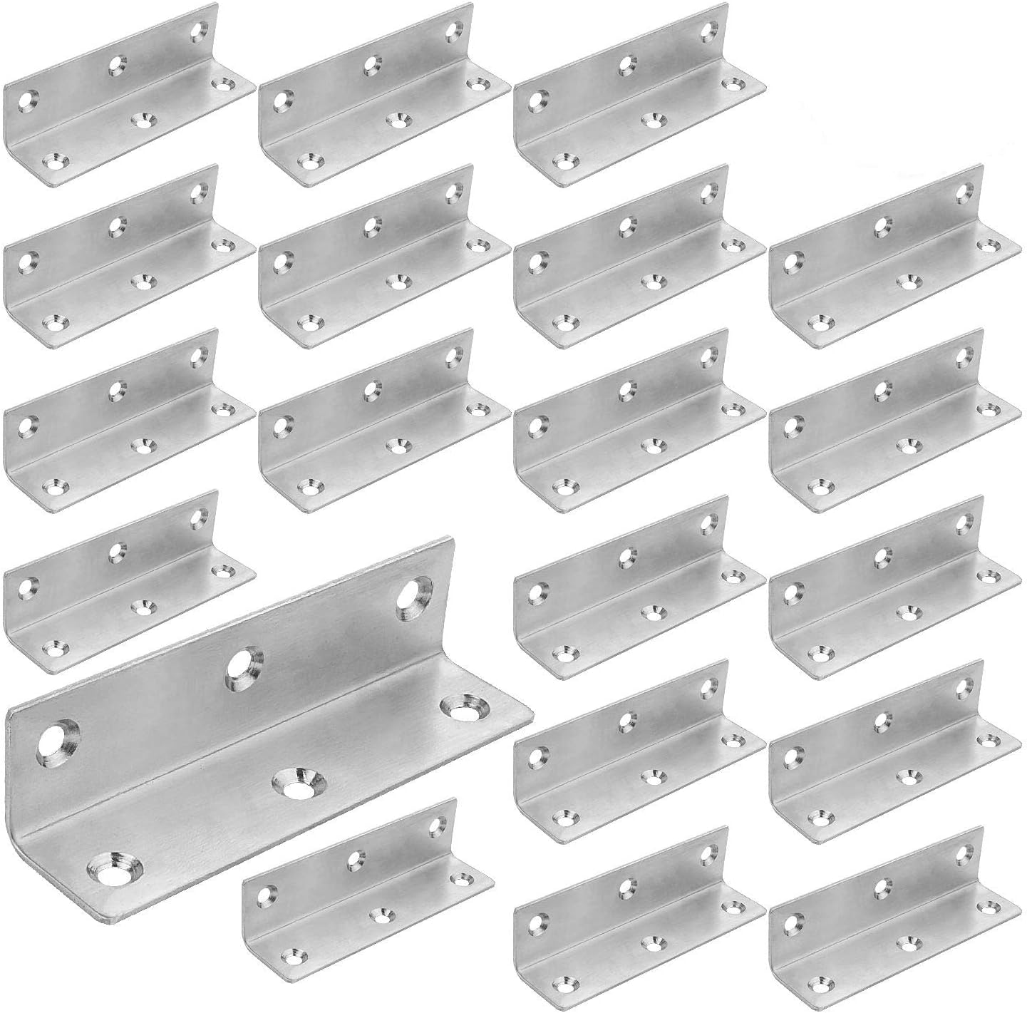 AKOLAFE 22PCS Stainless Steel Angle Brackets - 3.9'x1' Heavy Duty Corner Brace 90 Degree Internal L Brackets for Wood Joint Fastener