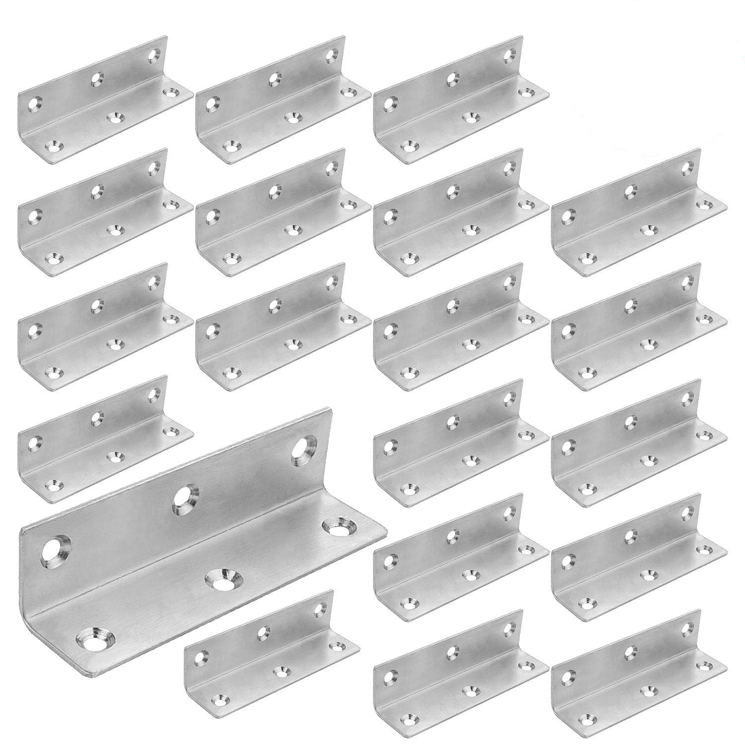 22PCS staffe angolari in acciaio inox, 9,9 x 2,5 cm, staffe angolari angolari interne a 90 gradi, staffe a forma di L, fissaggio per mobili in legno, librerie, finestre, armadietti.