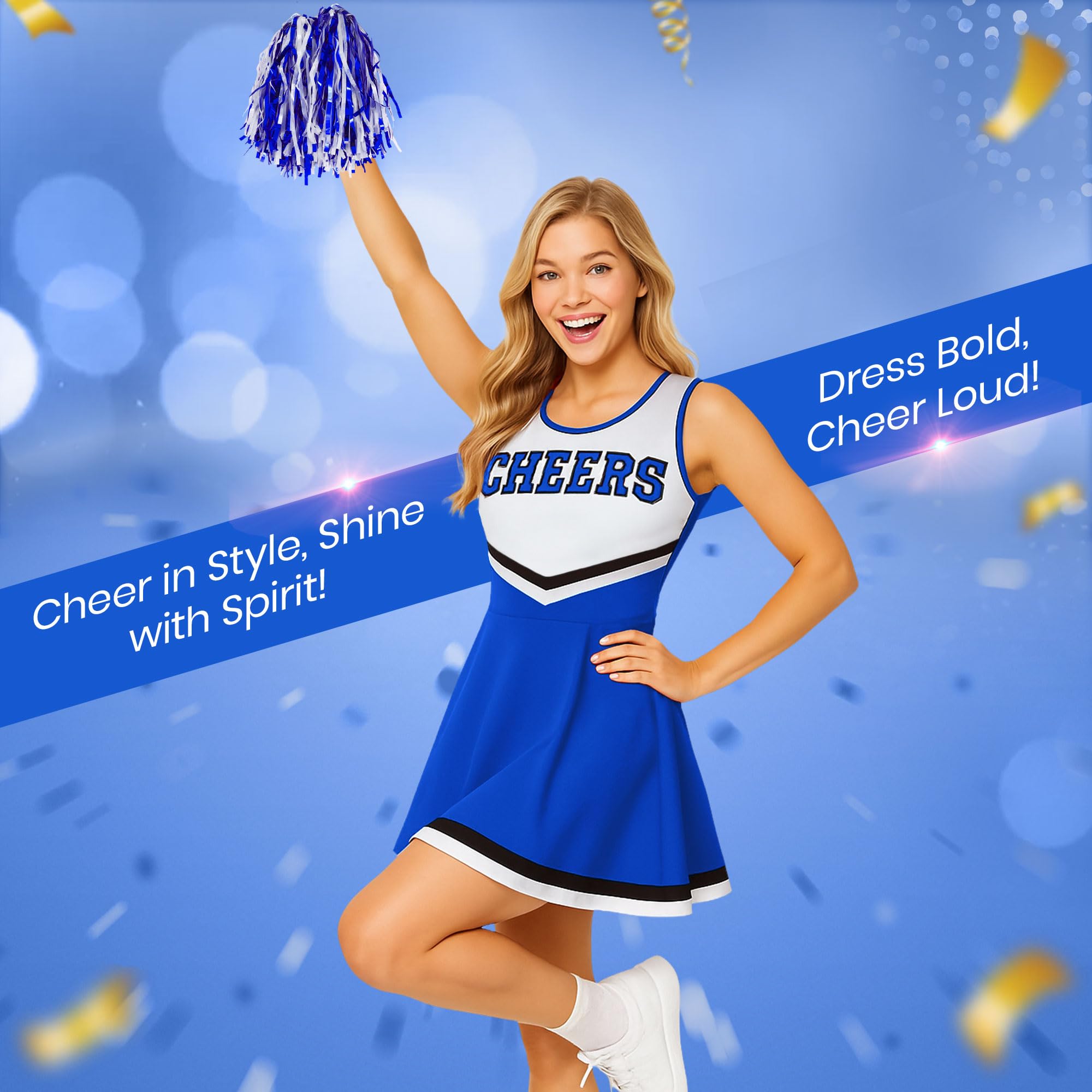 Redstar Fancy Dress Kostium cheerleaderki dla dorosłych, kostium cheerleaderki z pasującą sukienką i frędzlami, przebranie cheerleaderki dla kobiet, na Halloween, cosplay, karnawał