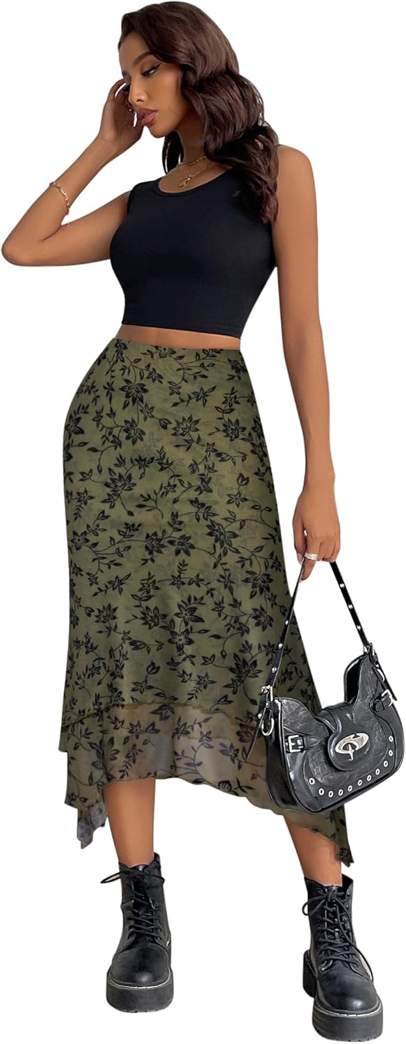 Avanova Women Mesh Asymmetrical Mermaid Midi Skirt High Waist Fishtail Long Skirt - Image 5