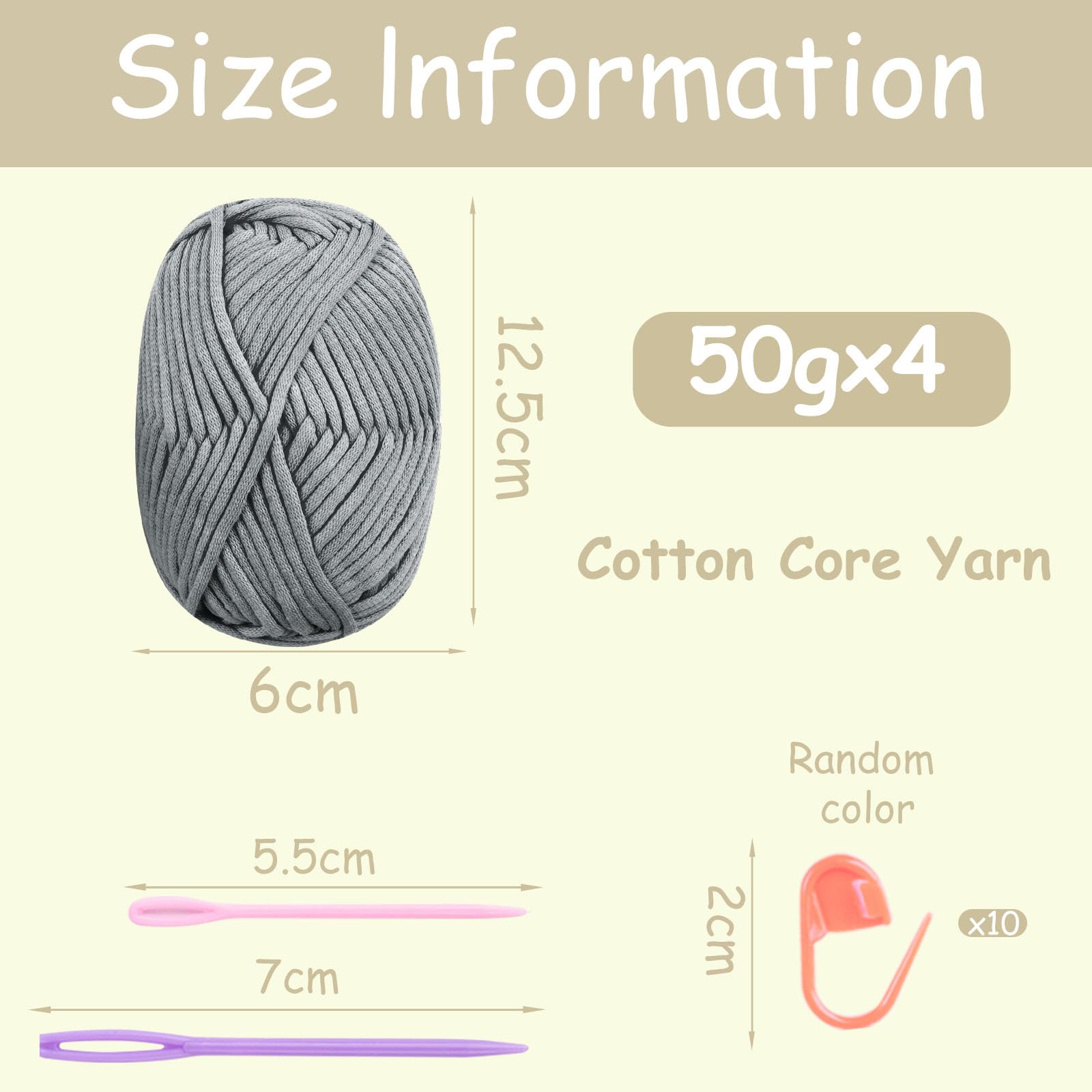 Chunky Yarn for Crochet Cotton Yarn for Crochet Chunky Wool 4x50g Crochet Yarn for Beginners Crochet Wool Knitting Yarn with Crochet Accessories Gray Yarn - Image 2