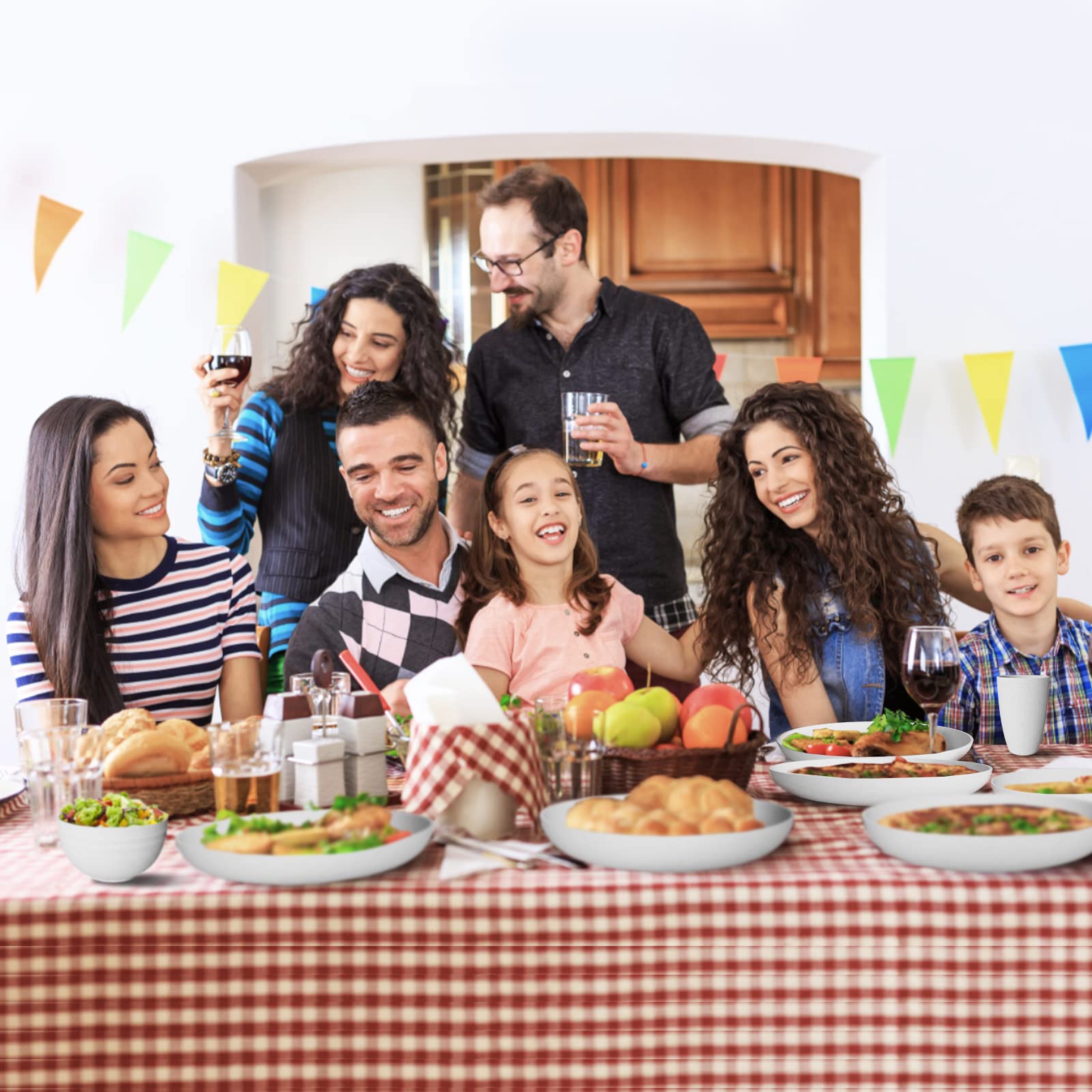 Hanmfei Plastic Dinnerware Set for 6,Plastic Plates and Bowls Sets,Unbreakable Dinnerware For Kitchen, Camping, Rv (White)