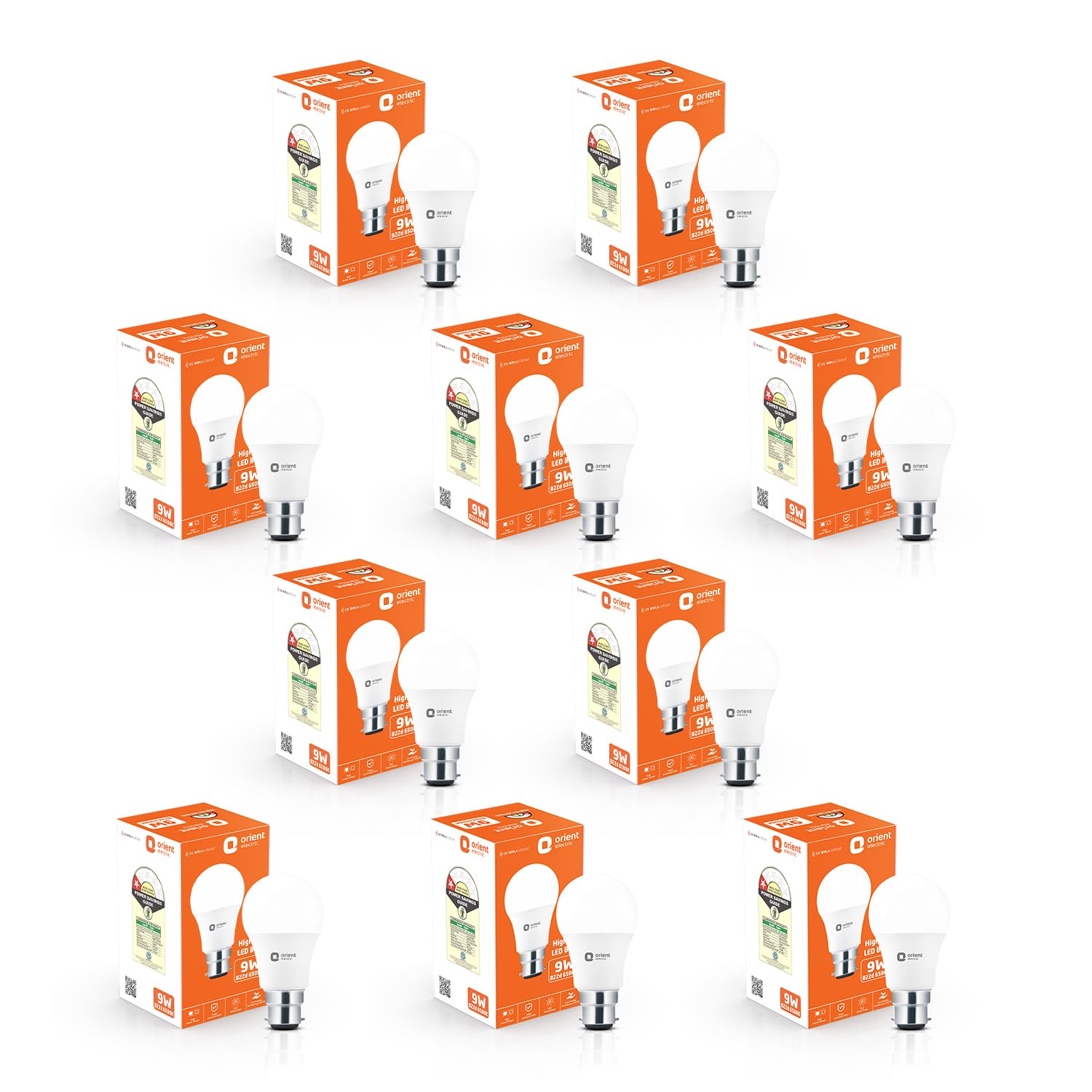 Orient Electric 9W High Glow LED bulb| 180-degree wide beam angle| Voltage surge protection up to 4 kV| 6500K, Cool White| B22d base| Made in India| Pack of 10-picture-11