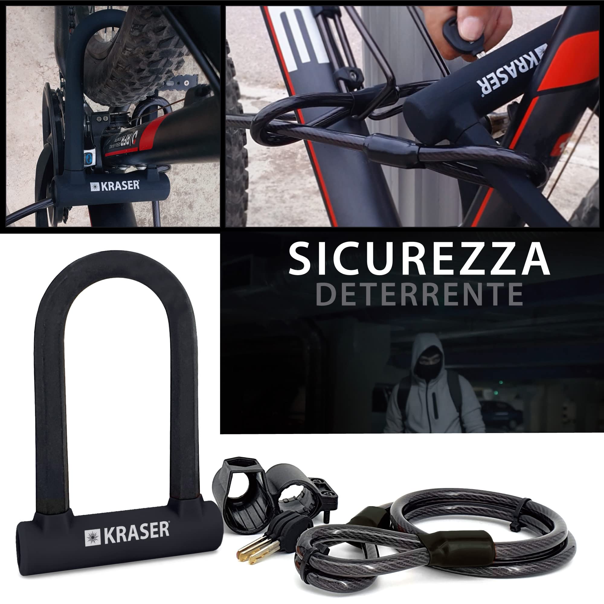 KRASER Lucchetto a U per Bici Universale