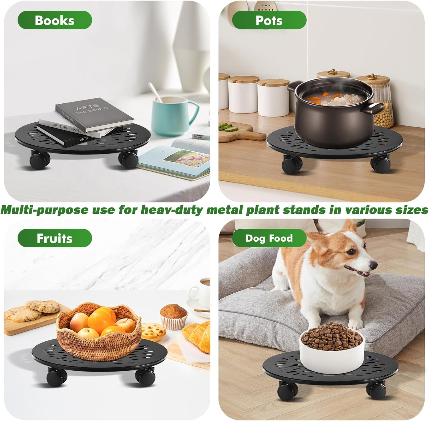3 Packs Metal Plant Caddy with Wheels 13" Large Rolling Plant Stands Wheeled Plant Dolly Heavy-Duty Flower Pot Roller Base Movers, Black