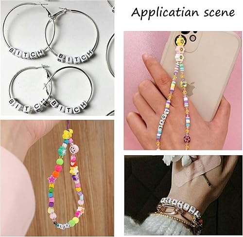 Miniatura 4 de FASHEWELRY 300 cuentas de letras acrílicas blancas de 0.236 x 0.236 pulgadas (0.236 x 0.236 in), cuentas del alfabeto para hacer pulseras,