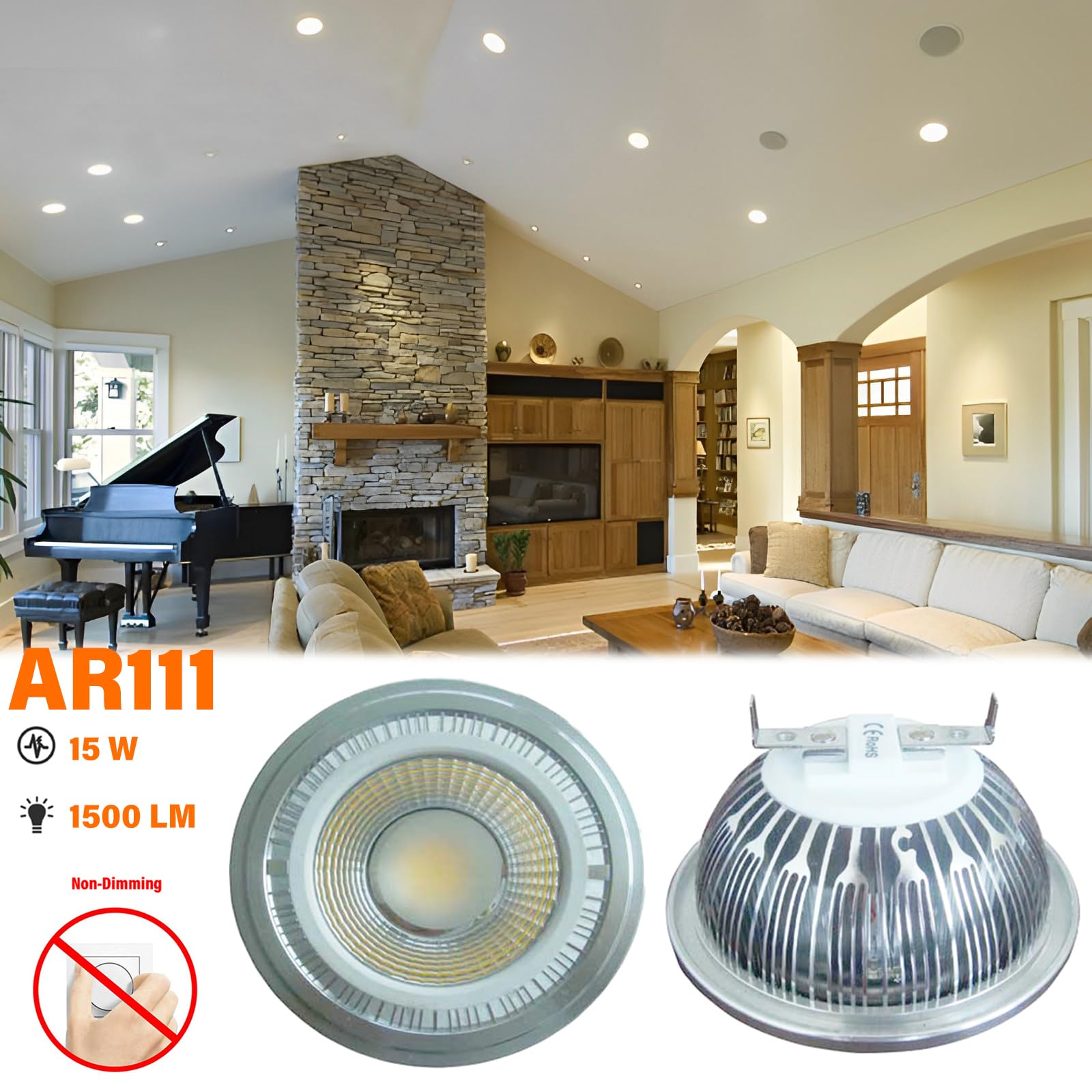 AR111 G53 Bombilla reflectora LED 15 vatios COB 1500 lúmenes (equivalente a 120 W ES111) Foco de ángulo de haz de 60° CA 85 V -265 V no regulable (paquete de 6)