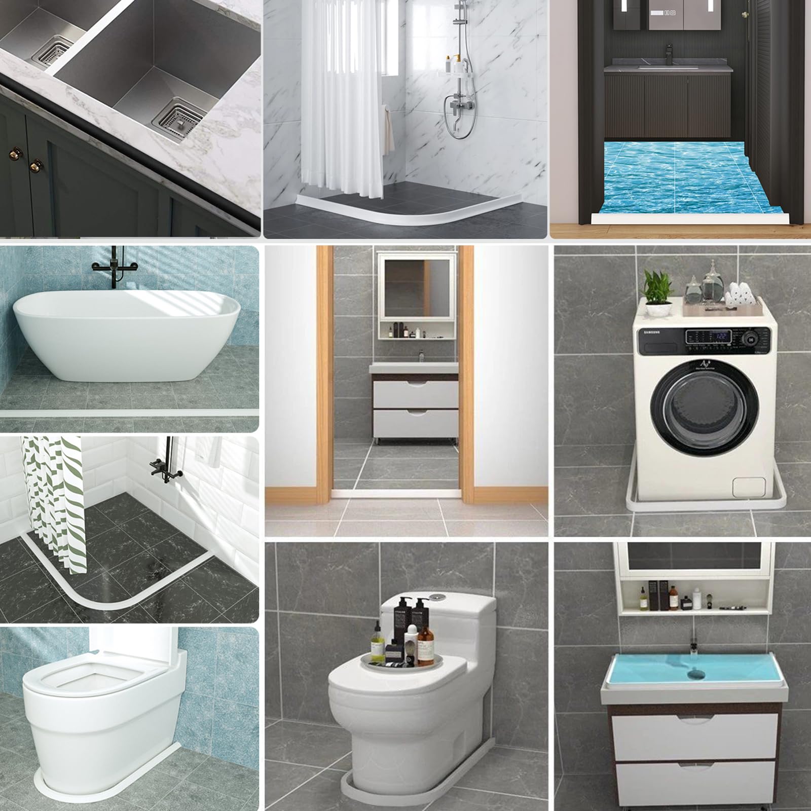 Duschdichtung Selbstklebend Silikon Weiß,Wassersperre Schwallschutzleiste Dusche,Dichtung Dusche,Schwelle Wasser Barriere,Silikon Faltbare Duschwasserstop Height 8.9cm Width 3.8cm (59Inch 4.92Ft)