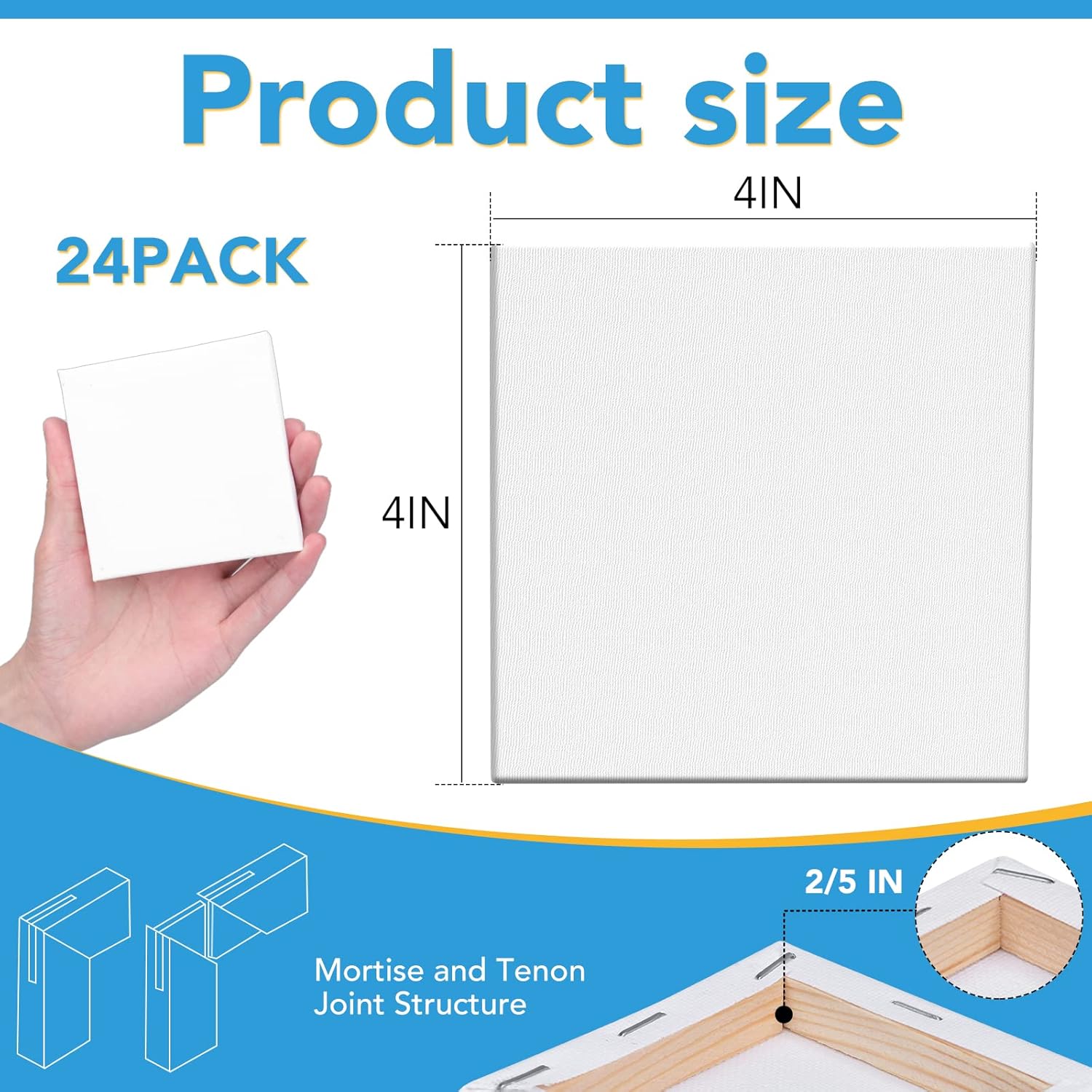 ESRICH Mini Canvases for Painting,4x4In Canvas in Bulk 24Pack, 2/5In Profile Small Square Canvas, Blank Canvases are Great for School Projects and Kids Birthday Parties, Home Decor Project. - Image 2