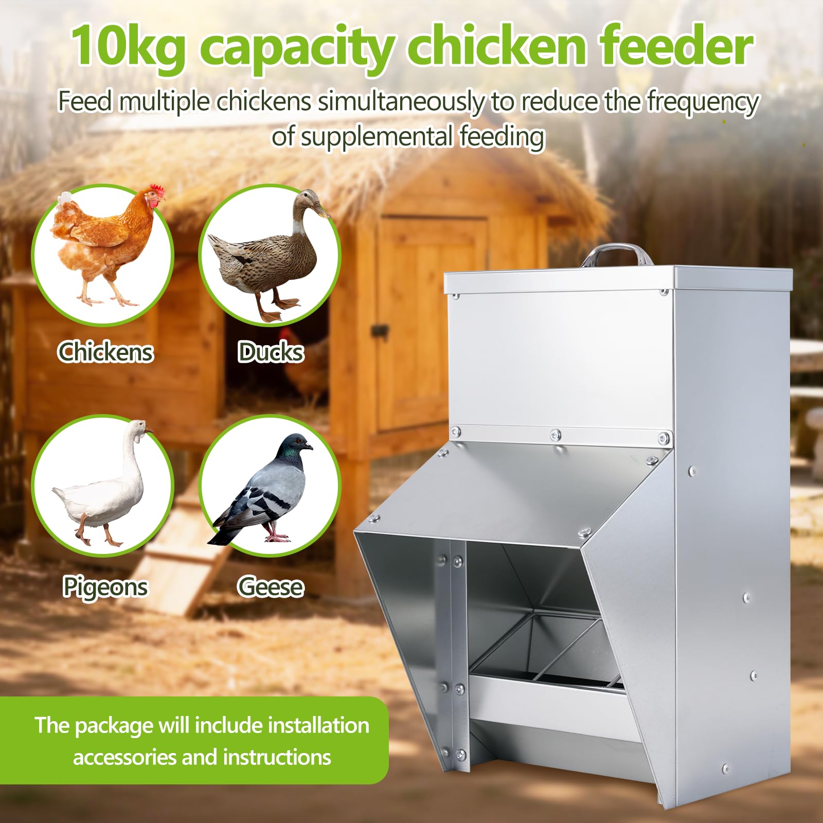 BAOSHISHAN Comedero automático para pollos | Comedero de pared 10 kg con tapa para pollos, patos y gansos