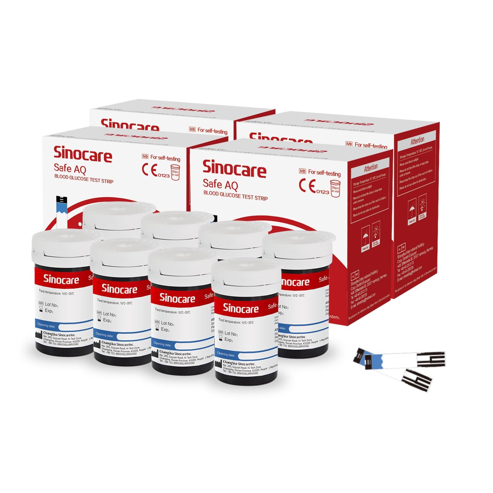 Blutzuckerteststreifen 200, sinocare Safe AQ Smart Blutzucker Teststreifen, Glukose Teststreifen (Nur Teststreifen, keine Lanzetten)