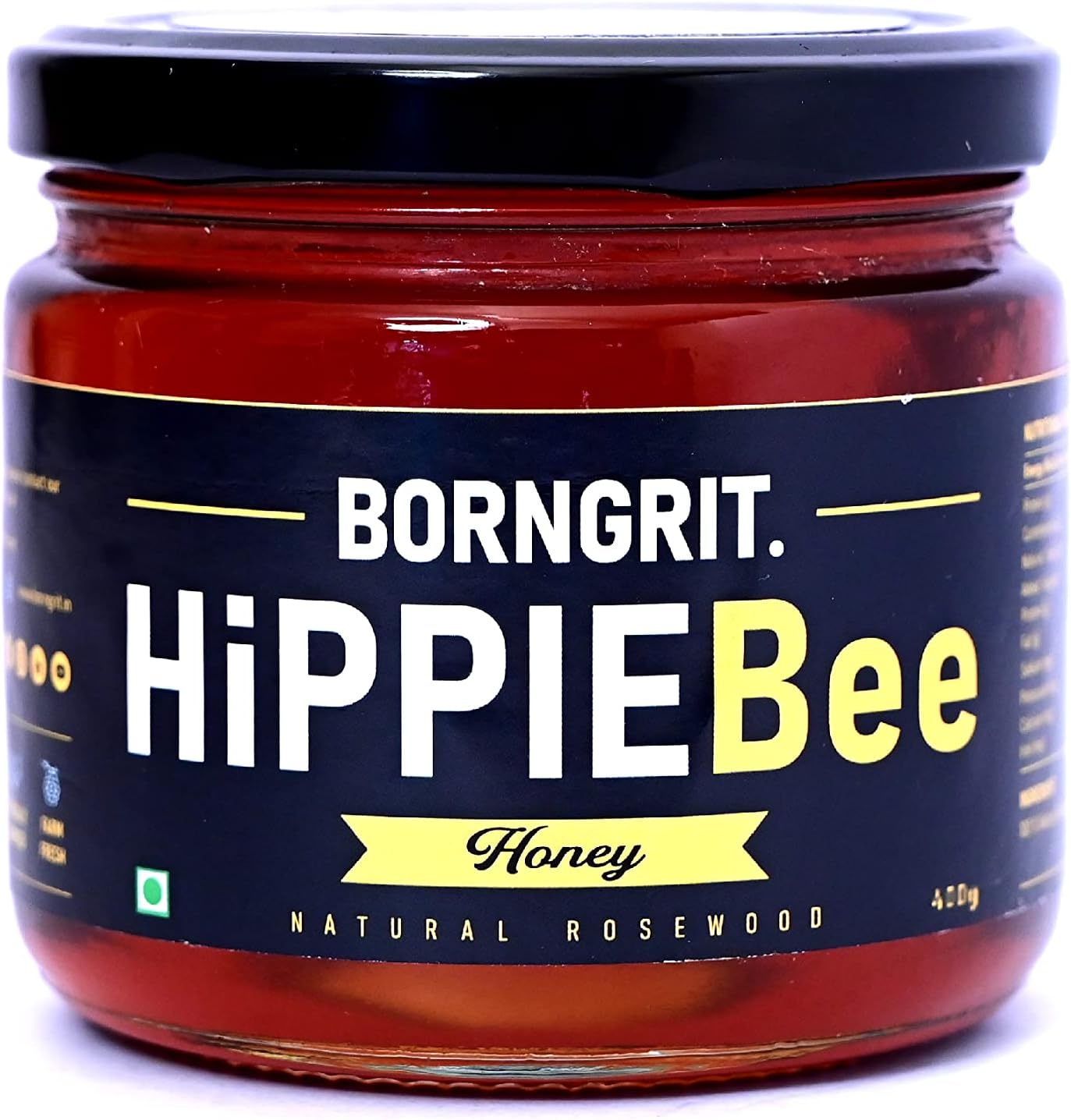 Borngrit HippieBee I Natural Rosewood Honey I 100% Raw I 100% Natural I Unpasturised I Farm Fresh I Ethically Sourced I Pack of 1 (400 gm x 1)