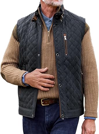 Mens Classic Club Quilted Style Motorcycle Casual Bikers Premium Lambskin Leather Stand Collar Vest For Men
